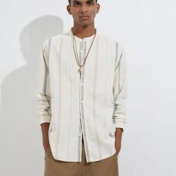 ETA by Westside Off-White Striped Relaxed-Fit Cotton-Blend Shirt-image-23