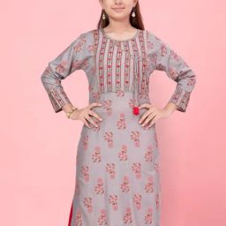 Aarika Kids Grey Floral Print Kurti-image-23