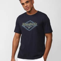 Reebok Navy Cotton Regular Fit Printed Sports T-Shirt-image-70