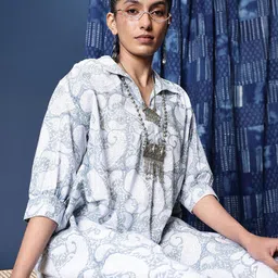 Taavi Paisley Printed Pure Cotton Kurta with Trousers-image-8