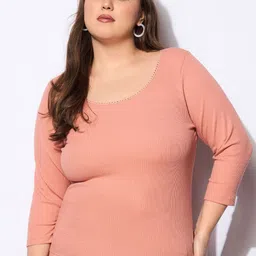 SASSAFRAS Curve Women Plus Size Vertical Stripes Round Neck Fitted Top-image-58