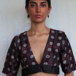 Chidiyaa Parveen Black Hand Blockprinted Mashu Silk Blouse-picture-36
