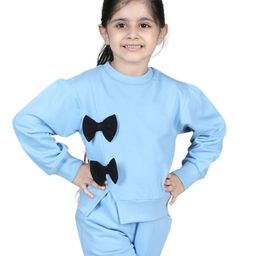 Aww Hunnie Full Sleeves Bow Applique Detail Sweatshirt - Blue-image-68