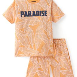 Pine Kids 100% Cotton Knit Half Sleeves Night Suit Leaf Print - Multicolor-image-75