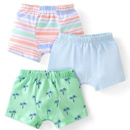 Babyhug 100% Cotton Knit Trunk Stripes & Palm Tree Print Pack of 3 - Blue Green & Peach-image-85