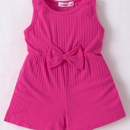 Kookie Kids Sleeveless Textured Jumpsuit with Bow Applique - Fuchsia-image-36