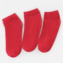 Pine Kids Knit Antimicrobial Ankle Length Solid Colour Socks Pack of 3 - Red-image-13