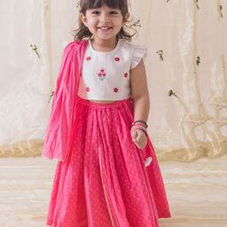 Tiber Taber Frill Sleeves Floral Embroidered Lehenga Choli With Dupatta - Pink-picture-44