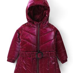 Babyhug Woven Full Sleeves Padded Hooded Jacket with Quilted Design & Solid Colour - Wine-image-20