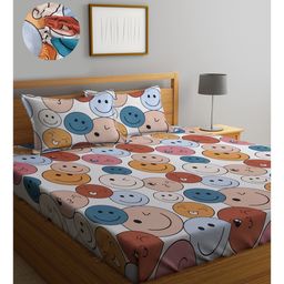 Klotthe Multi Cartoon Characters 300 TC Cotton Blend Fitted Double Bedsheet with 2 Pillow Covers-image-19