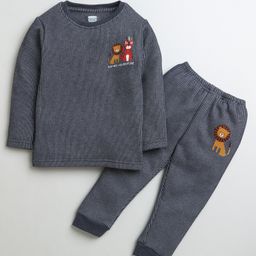 BUMZEE Full Sleeves Animals Printed PleatedThermal Tee & Joggers Set - Charcoal Grey-image-87