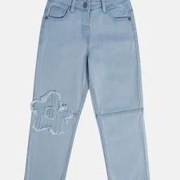 MINI KLUB Cotton Denim Floral Shaped Distressed Jeans - Blue-picture-12
