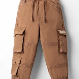Babyhug Twill Woven Full Length Trouser With Text Patch - Brown-picture-29