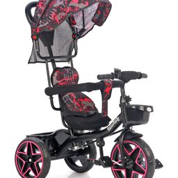 Baby Tricycle With Fordable Canopy Cushioned Seat Storage Basket & Parental Push Handle - Red-image-36