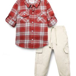 Babyhug Cotton Woven Full Sleeves Checks Shirt & Trouser Set - Red & White-image-0