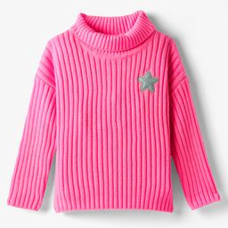 Babyhug Knitted Full Drop Shoulder Sleeves Skivi Sweater With Star Patch - Pink-image-46