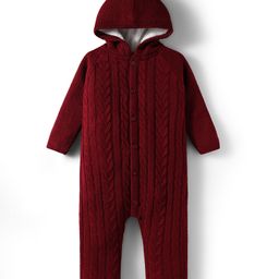 Babyhug Knit Full Sleeves Front Open Romper With Cable Knit Design - Dark Red-picture-29
