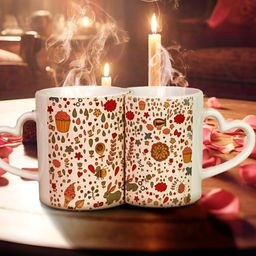 KOLOROBIA White & Red 2 Pieces Printed Ceramic Mugs 300ml-11