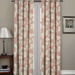 RRC Coral & Cream-Coloured Set of 2 Floral Room Darkening Long Door Curtain-image-25