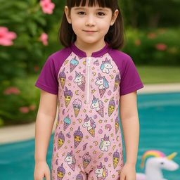 bubble berry Girls Ice Cream Printed Swim Legsuit-17