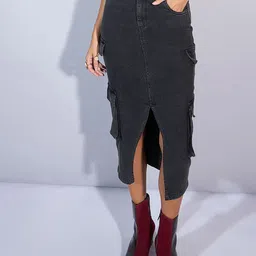 SASSAFRAS Denim Pencil Midi Skirts-image-22