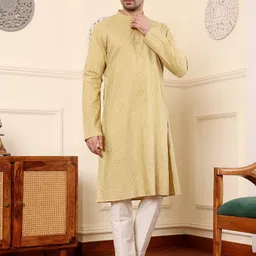 MULTI SHADES Striped Mandarin Collar Thread Work Straight Kurta With Pyjama-picture-12