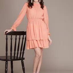 Label Ritu Kumar Peach-Coloured Solid A-Line Dress-image-7