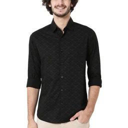 Mufti Black Cotton Slim Fit Printed Shirt-picture-28