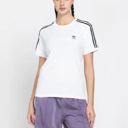 Adidas Originals White Cotton Striped Sports T-Shirt-image-50