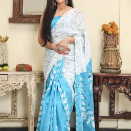 Dastkar Floral Pure Cotton Block Print Saree-picture-28