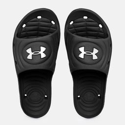 UNDER ARMOUR Men Black & White Brand Logo Embossed Locker IV Sliders-15