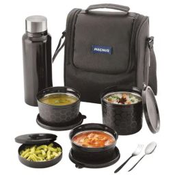 Magnus Microwave EVA 5 Black Stainless Steel & Plastic Lunch Box Set with Carry Bag (1750 ml)-image-90