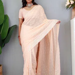 HERE&NOW Ethnic Motifs Sequinned Organza Saree-34