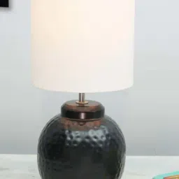 Homesake White & Black Metal Ginger Jar Antique Drum Table Lamp-14