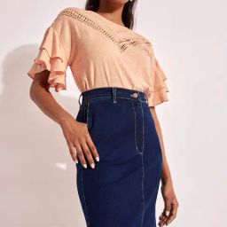 The Label Life Denim Blue Pencil Midi Skirt-image-32