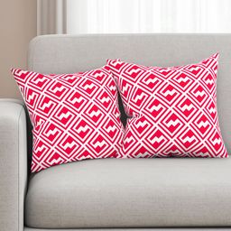 SEJ by Nisha Gupta Pink & White Set of 2 Printed 16" x 16" Square Cushion Covers-18