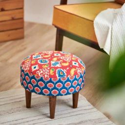 Chumbak Begum Ikat Red Wood Foot Rest Ottoman-24