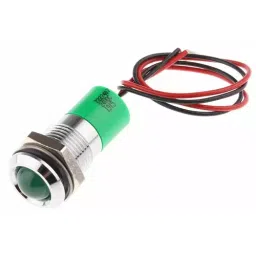 RS PRO Green Panel Mount Indicator 24V DC, Mounting Hole Size 14 mm, Termination Type Lead Wires, IP Rating IP67, Model No 7227407-6