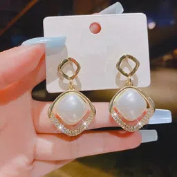 GOLDIWALA Korean Gold-Plated Artificial Stones Studded Diamond Shaped Drop Earrings-picture-27