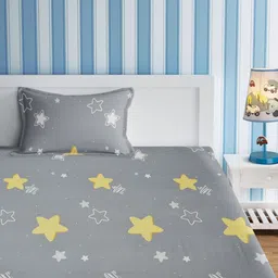 URBAN DREAM Grey & Yellow Geometric 210 TC Single Bedsheet with 1 Pillow Covers-image-74