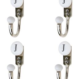 IndianShelf White & Black 4 Pieces Ceramic & Zinc J Alphabet Coat Hooks Wall Hanging-image-90