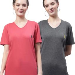 Vimal Jonney Pink & Grey Cotton Logo T-Shirt - Pack Of 2-image-40