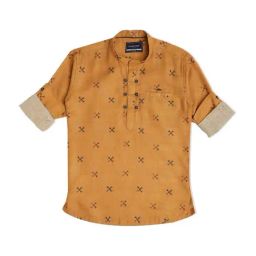Cavio Kids Yellow Cotton Printed Full Sleeves Shirt-image-77