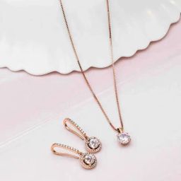 Zavya 92.5 Sterling Silver Rose Gold Solitaire Necklace & Earring Set-image-56