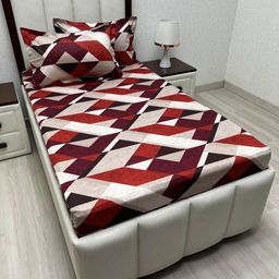 Pure Decor Red & Maroon Geometric Single Bedsheet with 2 Pillow Covers-image-62