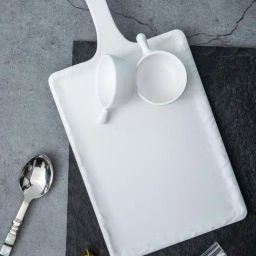 Servewell White Melamine 3 Rectangular Matte Handle Platter-14