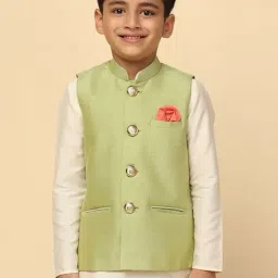 KISAH Kids Green Self Pattern Nehru Jacket-image-1