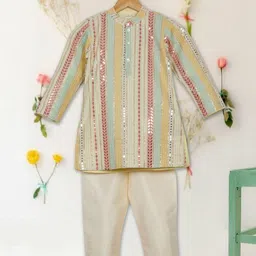 SAKA DESIGNS Boys Ethnic Motifs Embroidered Regular Sequinned Kurta with Pyjamas-21