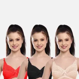 FIMS: Fashion is my Style Black & Beige Lace Work Bralette Bras - Pack Of 3-picture-48