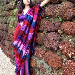 Chidiyaa Handwoven Cotton Maroon Rainbow Saree-image-13
